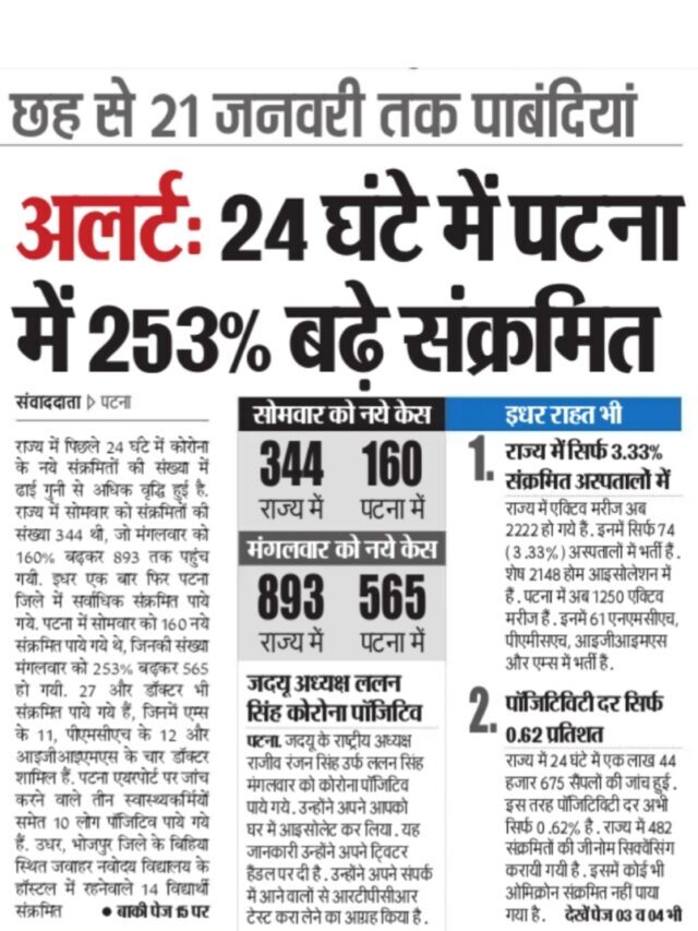 बिहार में तीसरी लहर हाई  अलर्ट नई साल 2022 में पूरी खबर पढ़े